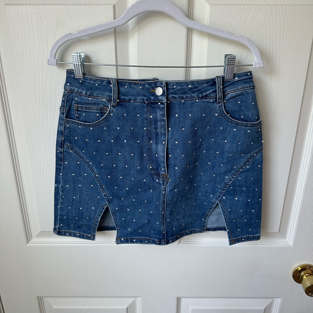 Lulu's Blue Denim Skirt with White Dots